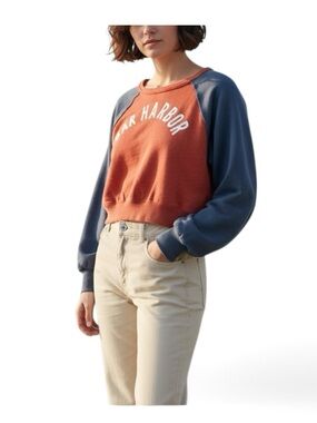 Free People Bar Harbor Cropped Sweatshirt Large Colorblock Graphic Pullover